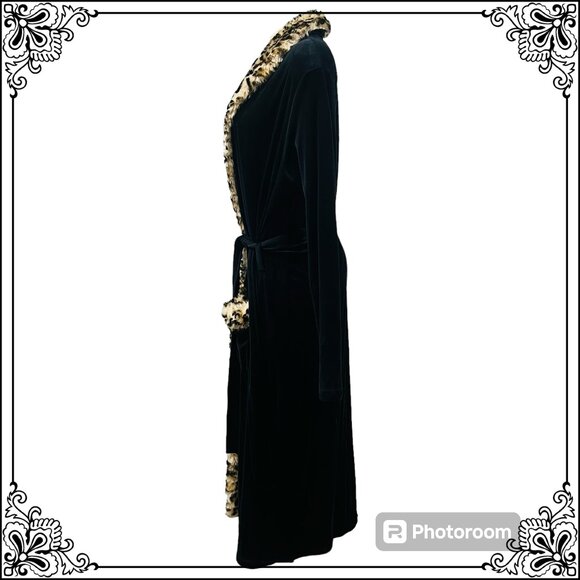 DONNA SLAYERS FABULOUS FAUX FURS Animal Print Shawl Collar Velour Long Robe  S/M - Picture 5 of 9